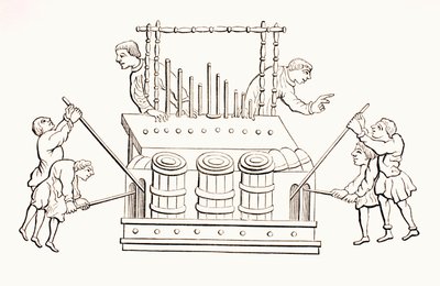 Bælgeorgel fra det 12. århundrede med to tangenter, fra 